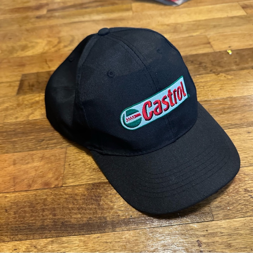 Castrol Retro Dad Hat Mens Strapback Black Cap Logo Automotive Mechanic Oil Gas